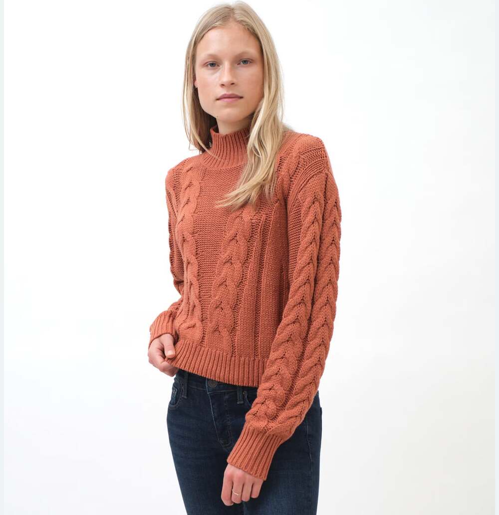 Aeropostale Cable Knit Mock Neck Sweater Terracotta Size XL